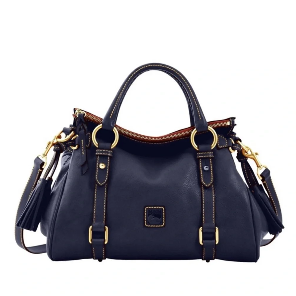 Dooney & Bourke NAVY Florentine Tasseled Pebbled Leather Satchel EUC - Picture 3 of 12